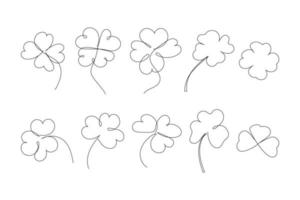 reeks van schoonheid klavers getrokken door een lijn. bloemen schetsen. doorlopend lijn tekening. minimalistische kunst voor Patrick dag. vector illustratie.
