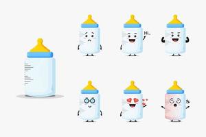 schattige babyfles mascotte set vector