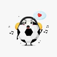 schattige voetbal bal mascotte luisteren naar muziek vector