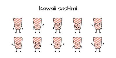 reeks van kawaii sashimi sushi mascottes in tekenfilm stijl vector