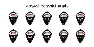 reeks van kawaii temaki sushi mascottes in tekenfilm stijl vector