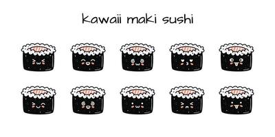 reeks van kawaii maki sushi mascottes in tekenfilm stijl vector