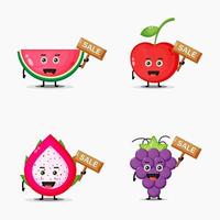 cute fruits is blij met het verkoopbord vector