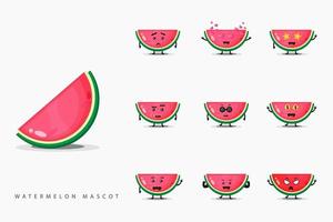 schattige watermeloen mascotte set vector