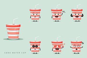 schattige soda water cup mascotte set vector