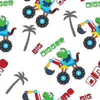 naadloos patroon vector van monster vrachtauto met tekenfilm stijl, creatief vector kinderachtig achtergrond voor kleding stof textiel, kinderkamer achtergrond, baby kleren, poster, omhulsel papier en andere decoratie.