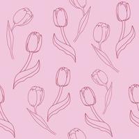 naadloze patroon met rode tulpen op een roze achtergrond. florale achtergrond vectorillustratie. vector