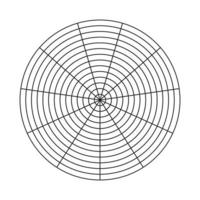 wiel van leven sjabloon. polair rooster van 13 segmenten en 11 concentrisch cirkels. blanco polair diagram papier. cirkel diagram van leven stijl evenwicht. gemakkelijk coaching gereedschap voor visualiseren allemaal gebieden van leven. vector