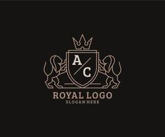 eerste ac brief leeuw Koninklijk luxe logo sjabloon in vector kunst voor restaurant, royalty, boetiek, cafe, hotel, heraldisch, sieraden, mode en andere vector illustratie.