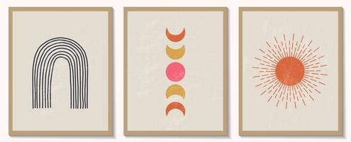 trendy eigentijdse set van abstracte creatieve geometrische minimalistische artistieke handgeschilderde compositie. vector posters voor wanddecoratie in vintage stijl