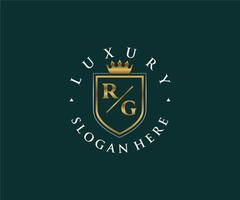 eerste rg brief Koninklijk luxe logo sjabloon in vector kunst voor restaurant, royalty, boetiek, cafe, hotel, heraldisch, sieraden, mode en andere vector illustratie.