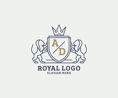 eerste advertentie brief leeuw Koninklijk luxe logo sjabloon in vector kunst voor restaurant, royalty, boetiek, cafe, hotel, heraldisch, sieraden, mode en andere vector illustratie.