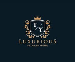 eerste ty brief Koninklijk luxe logo sjabloon in vector kunst voor restaurant, royalty, boetiek, cafe, hotel, heraldisch, sieraden, mode en andere vector illustratie.