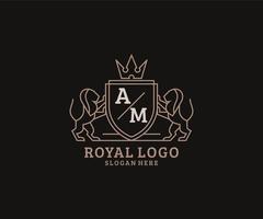 eerste ben brief leeuw Koninklijk luxe logo sjabloon in vector kunst voor restaurant, royalty, boetiek, cafe, hotel, heraldisch, sieraden, mode en andere vector illustratie.