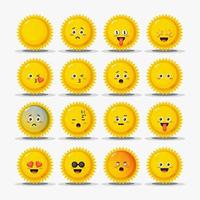 set van schattige zon met emoticons vector