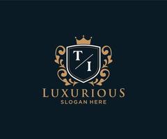 eerste ti brief Koninklijk luxe logo sjabloon in vector kunst voor restaurant, royalty, boetiek, cafe, hotel, heraldisch, sieraden, mode en andere vector illustratie.