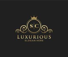 eerste sc brief Koninklijk luxe logo sjabloon in vector kunst voor restaurant, royalty, boetiek, cafe, hotel, heraldisch, sieraden, mode en andere vector illustratie.