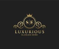 eerste se brief Koninklijk luxe logo sjabloon in vector kunst voor restaurant, royalty, boetiek, cafe, hotel, heraldisch, sieraden, mode en andere vector illustratie.