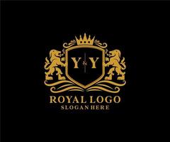 eerste yy brief leeuw Koninklijk luxe logo sjabloon in vector kunst voor restaurant, royalty, boetiek, cafe, hotel, heraldisch, sieraden, mode en andere vector illustratie.