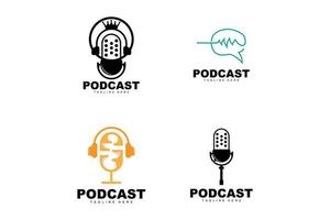 podcast logo, vector, koptelefoon en chatten, gemakkelijk wijnoogst microfoon ontwerp vector