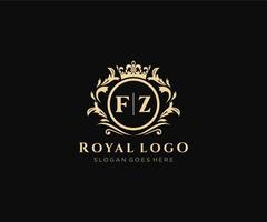 eerste fz brief luxueus merk logo sjabloon, voor restaurant, royalty, boetiek, cafe, hotel, heraldisch, sieraden, mode en andere vector illustratie.