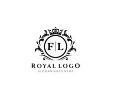 eerste fl brief luxueus merk logo sjabloon, voor restaurant, royalty, boetiek, cafe, hotel, heraldisch, sieraden, mode en andere vector illustratie.