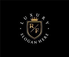 eerste rf brief Koninklijk luxe logo sjabloon in vector kunst voor restaurant, royalty, boetiek, cafe, hotel, heraldisch, sieraden, mode en andere vector illustratie.
