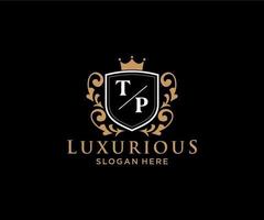 eerste tp brief Koninklijk luxe logo sjabloon in vector kunst voor restaurant, royalty, boetiek, cafe, hotel, heraldisch, sieraden, mode en andere vector illustratie.