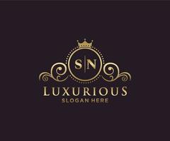 eerste sn brief Koninklijk luxe logo sjabloon in vector kunst voor restaurant, royalty, boetiek, cafe, hotel, heraldisch, sieraden, mode en andere vector illustratie.