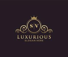 eerste sv brief Koninklijk luxe logo sjabloon in vector kunst voor restaurant, royalty, boetiek, cafe, hotel, heraldisch, sieraden, mode en andere vector illustratie.