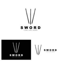 zwaard logo, samurai katana monochroom ontwerp, vector oorlog wapen snijdend gereedschap sjabloon icoon