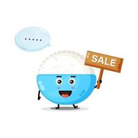 schattige rijstmascotte met het verkoopbord vector