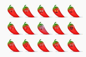 schattige rode pepers met emoticons set vector