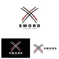 zwaard logo, samurai katana monochroom ontwerp, vector oorlog wapen snijdend gereedschap sjabloon icoon