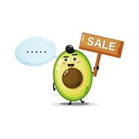 schattige avocado-mascotte met het verkoopbord vector