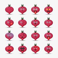 schattige rode biet met emoticons set vector