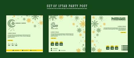 reeks van iftar partij uitnodiging, iftar gemeen is ontbijten. sociaal media sjabloon met Islamitisch achtergrond ontwerp vector