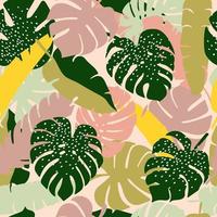 hand- getrokken monstera bladeren naadloos patronen voor kleding stof, textiel, kleding, omhulsel papier, omslag, banier, interieur decor, retro planten abstract achtergronden. vector