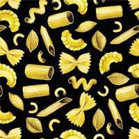 naadloos patroon met types van pasta, afdrukken. schattig wijnoogst illustratie Aan donker achtergrond, pasta, Italiaans voedsel. keukens van de wereld vector