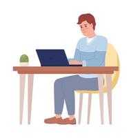 Mens met laptop werken Bij kantoor tafel semi vlak kleur vector karakter. bewerkbare figuur. vol lichaam persoon Aan wit. gemakkelijk tekenfilm stijl plek illustratie voor web grafisch ontwerp en animatie