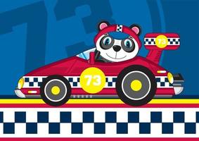 tekenfilm panda beer racing bestuurder in sport- auto vector