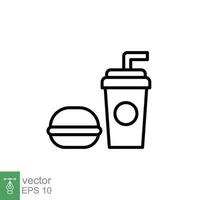 Hamburger en zacht drinken kop icoon. gemakkelijk schets stijl. snel voedsel, hamburger, restaurant concept. dun lijn symbool. vector illustratie geïsoleerd Aan wit achtergrond. eps 10.