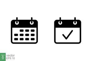 kalender icoon. gemakkelijk solide stijl. datum, planner, pictogram, dag, maand, schema, tijd evenement organisator concept. zwart silhouet symbool. vector illustratie geïsoleerd Aan wit achtergrond. eps 10.