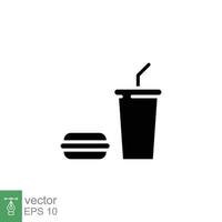 Hamburger en zacht drinken kop icoon. gemakkelijk solide stijl. snel voedsel, hamburger, restaurant concept. zwart silhouet, glyph symbool. vector illustratie geïsoleerd Aan wit achtergrond. eps 10.