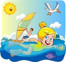 kinderen zwemmen in de zee in zomer tekenfilm vector