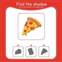 pizza. vind de correct schaduw. leerzaam spel voor kinderen. tekenfilm vector illustratie.