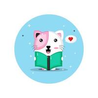 schattige kattenmascotte leest een boek vector
