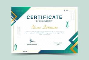 groen en goud meetkundig effect prestatie certificaat sjabloon.award diploma ontwerp blanco. vector illustratie