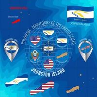 reeks van vector illustraties van vlag, contour kaart, geld, pictogrammen van johnston atol. territoria van de Verenigde staten. reizen concept.
