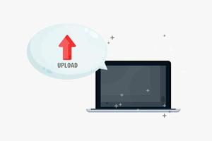 upload bestanden op laptop met bellentoespraak vector